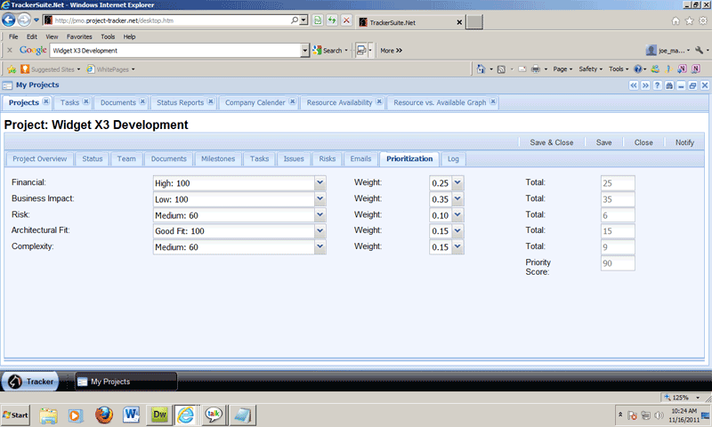 Project priority configuration